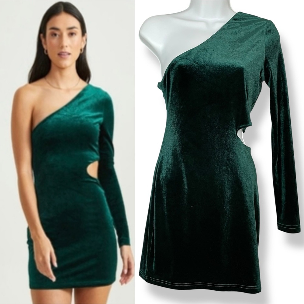 Altar'd State Serena Dress Green Velvet Cut Out Waist One Long Sleeve Mini Small